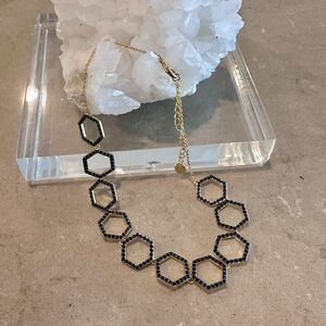 Sterling Forever Gold Hexagon Black CZ Necklace